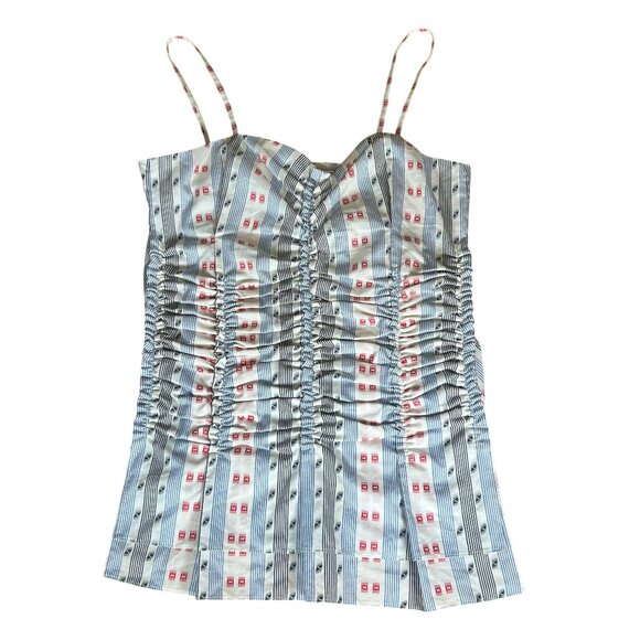 Carven Jacquard Printed Ruched Tank Top Women's Size 4 in Red White & Blue - Picture 3 of 7